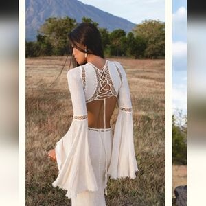 Organic Boho Ivory Bell-Sleeved Dress